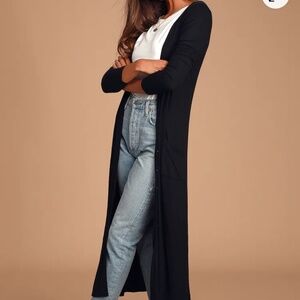 Lulus Graceful Ways Black Long Cardigan Sweater